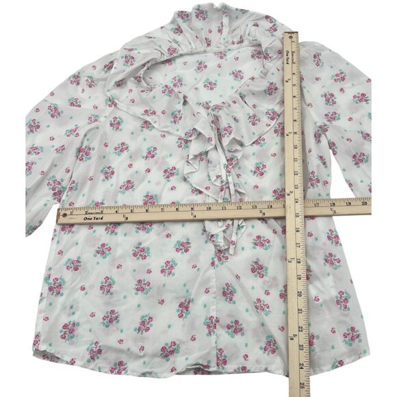 Cottage Roses Ruffle Collar Long Sleeve Blouse By Miminus Size M White & Pink - Picture 3 of 4
